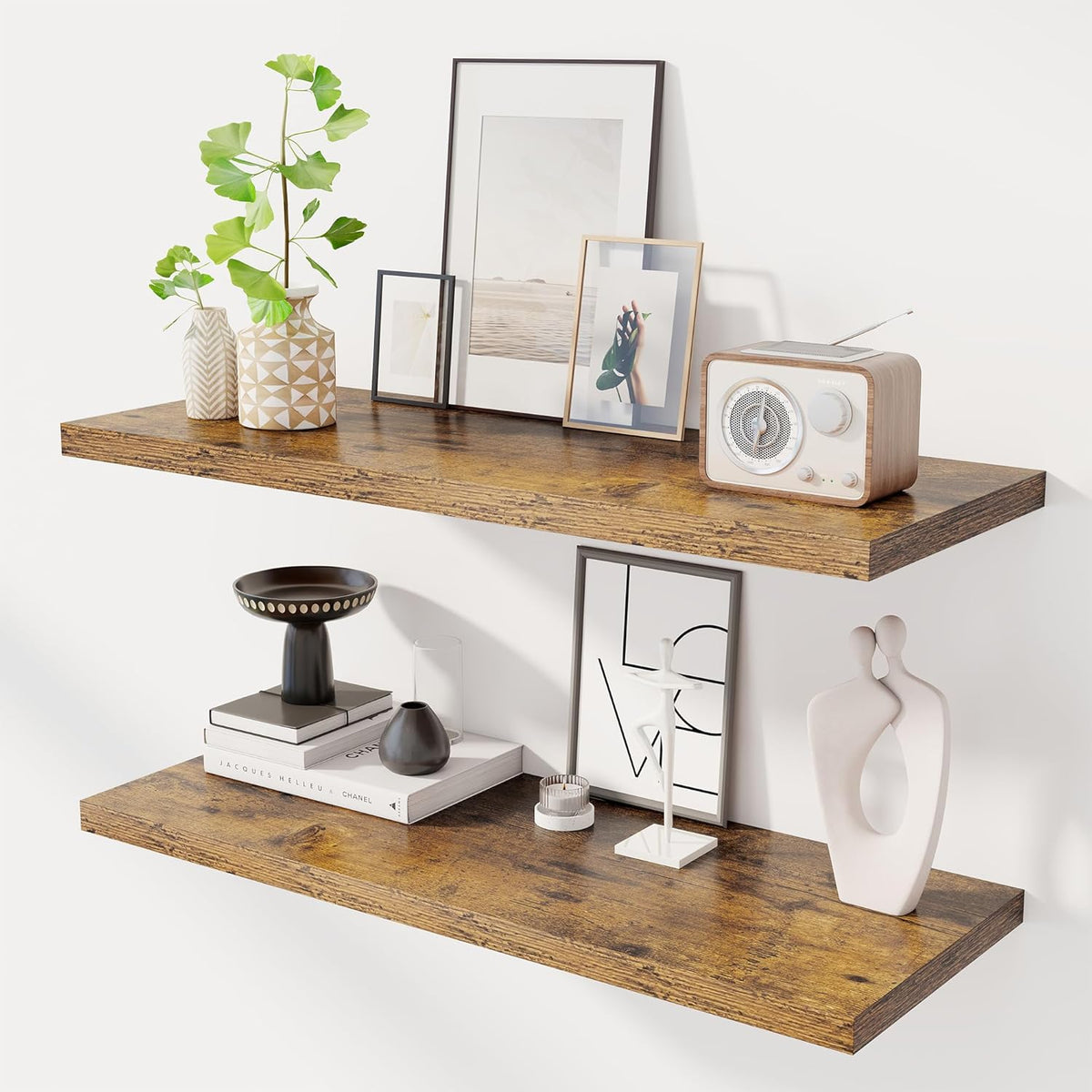 36" Floating Shelves for Wall, 12" Deep Slim Rustic Brown Floating Shelves, Wall-Mounted Shelves