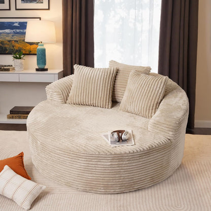ovios 58" Oversized Round Chair Lounge Chaise Indoor, No Assembly Required, Cloud Large Circle