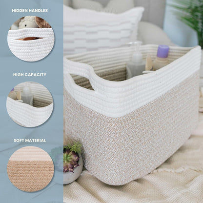 OrganiHaus Set of 3 Woven Storage Baskets for Organizing, Cotton Rope Organizer Bins for Shelves
