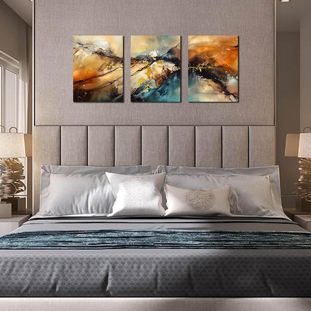 HUBOSKN Abstract Canvas Wall Art for Living Room - Modern Pictures for Office Wall Decor - 3 Piece