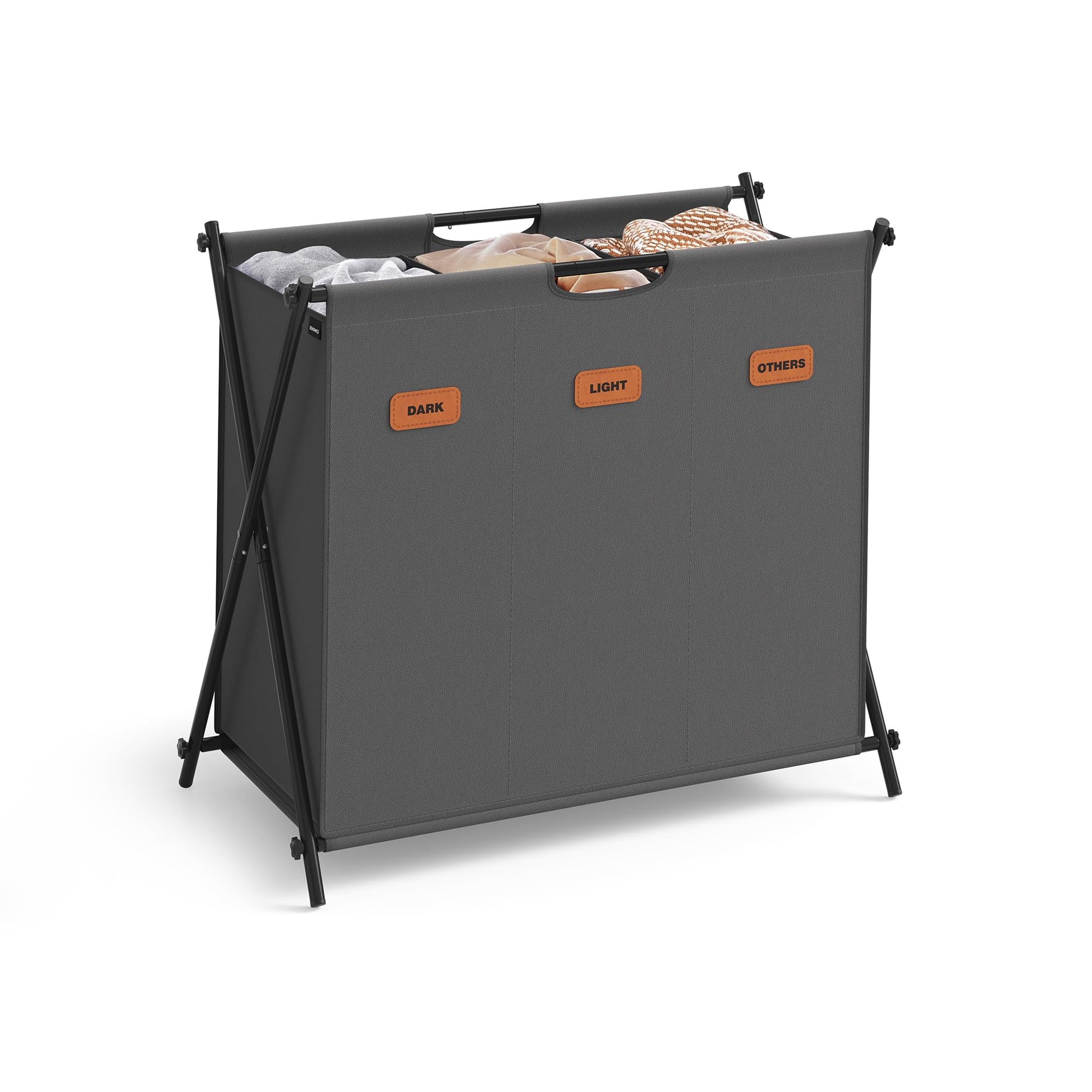 SONGMICS Laundry Hamper, Laundry Basket, 35.7 Gal. Laundry Sorter 3 Sections, Collapsible X-Frame