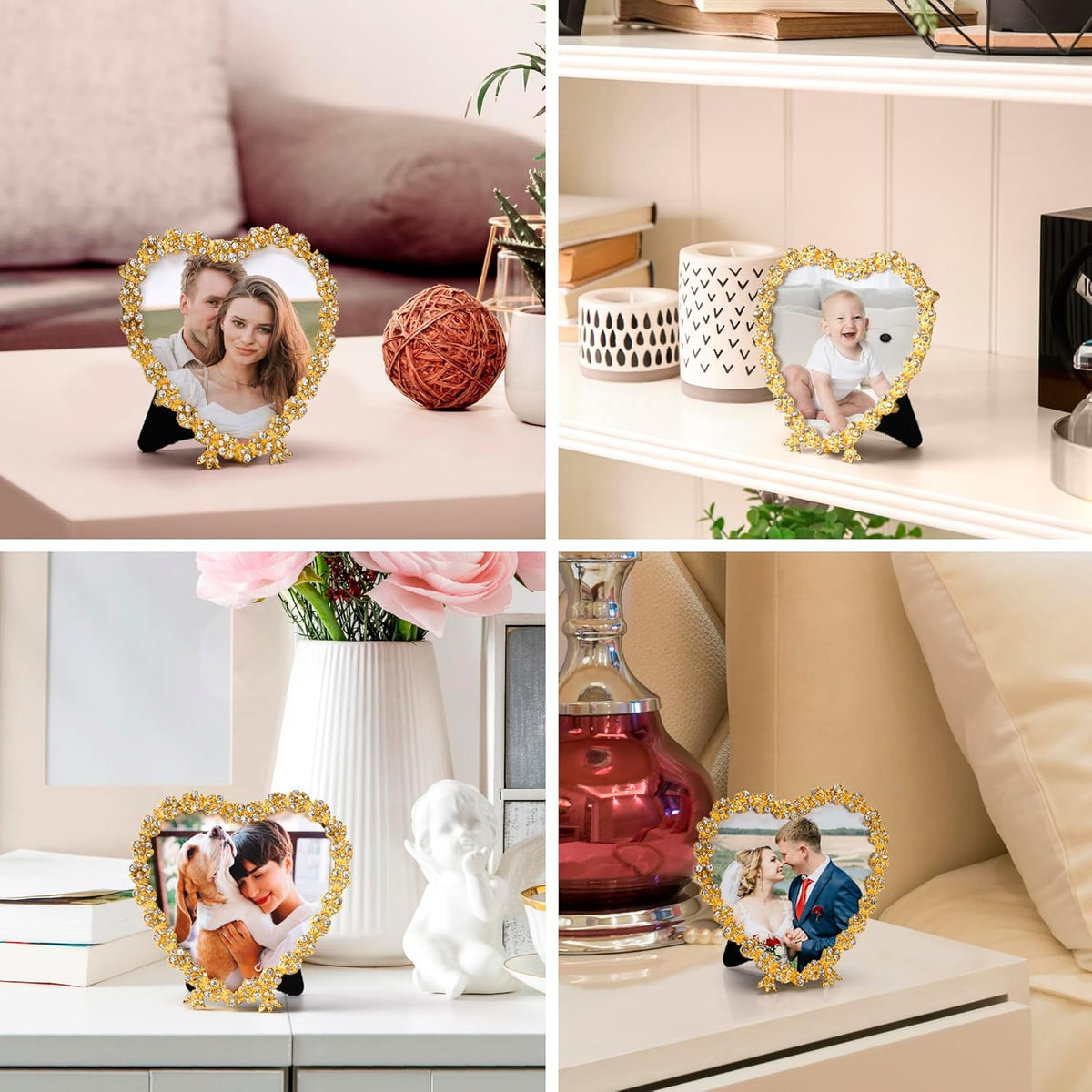 Heart Shaped Wedding Picture Frames for Couple - Beaded Crystal 4x4 Picture Frame – Engagement