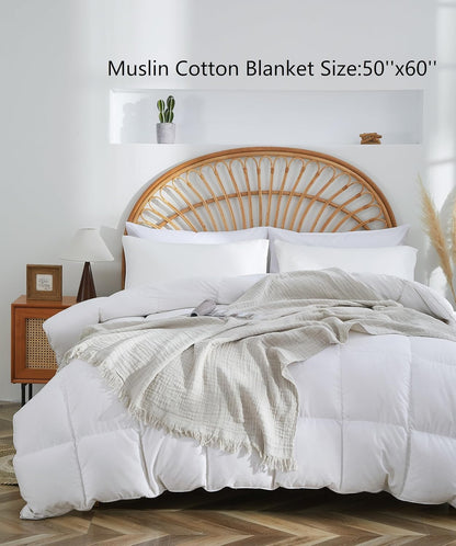 100% Cotton Muslin Throw Blanket for Bed, Couch, Small, Decorative, Soft, Pre-Washed, Breathable