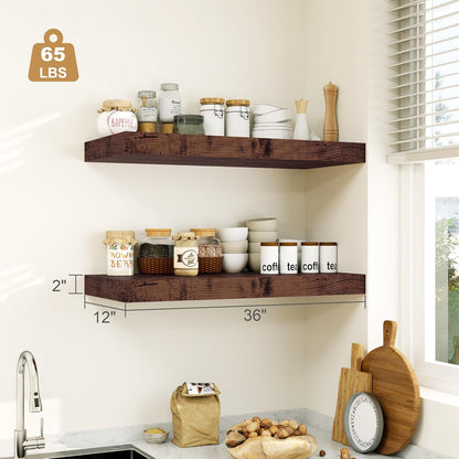 12" Deep Rustic Brown Floating Shelves,Over Toilet Long Wall Mounted Modern Farmhouse 36