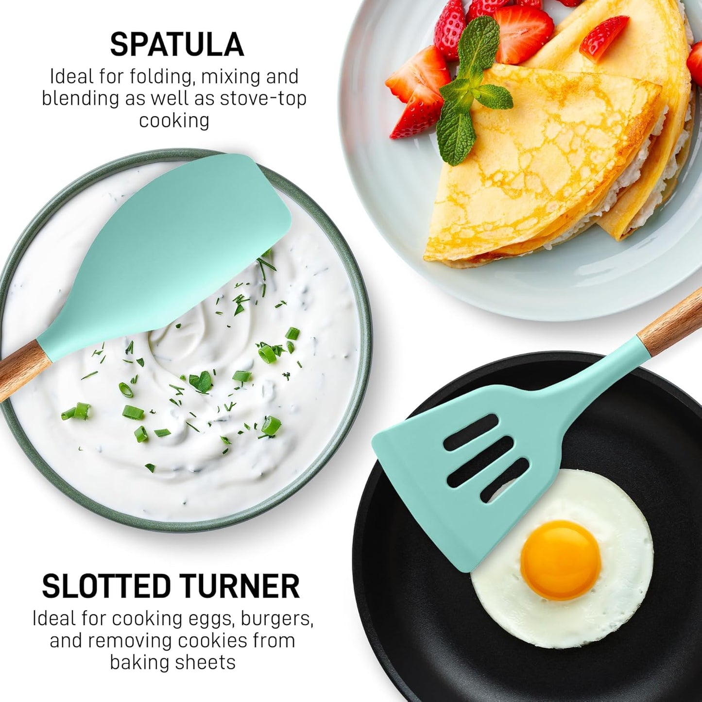 Zulay Kitchen Non-Stick Cooking Utensils Set with Authentic Acacia Wood Handles – 5-Piece Durable &