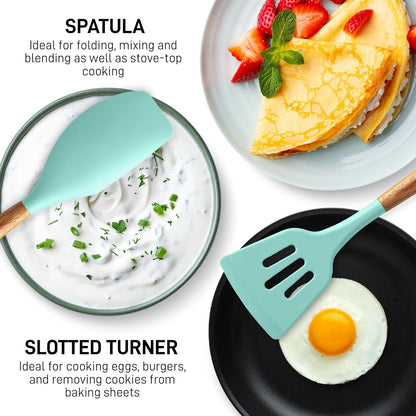 Zulay Kitchen Non-Stick Cooking Utensils Set with Authentic Acacia Wood Handles – 5-Piece Durable &