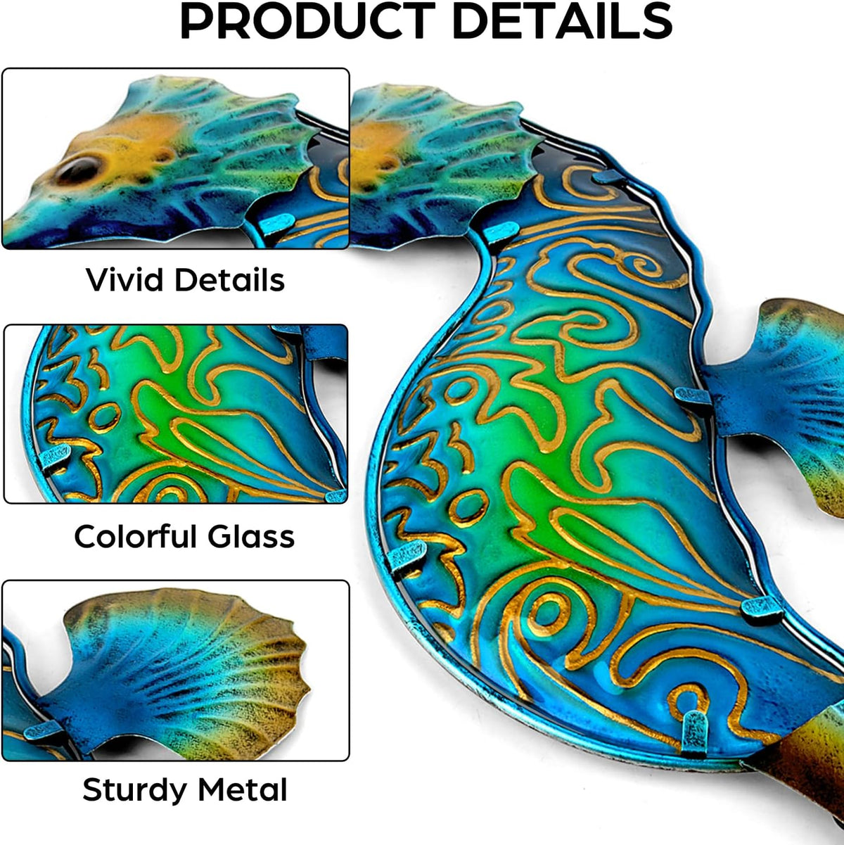 John's Studio Seahorse Sea Wall Decor Outdoor Metal Garden Hanging Art Glass Sculptures Home Ocean