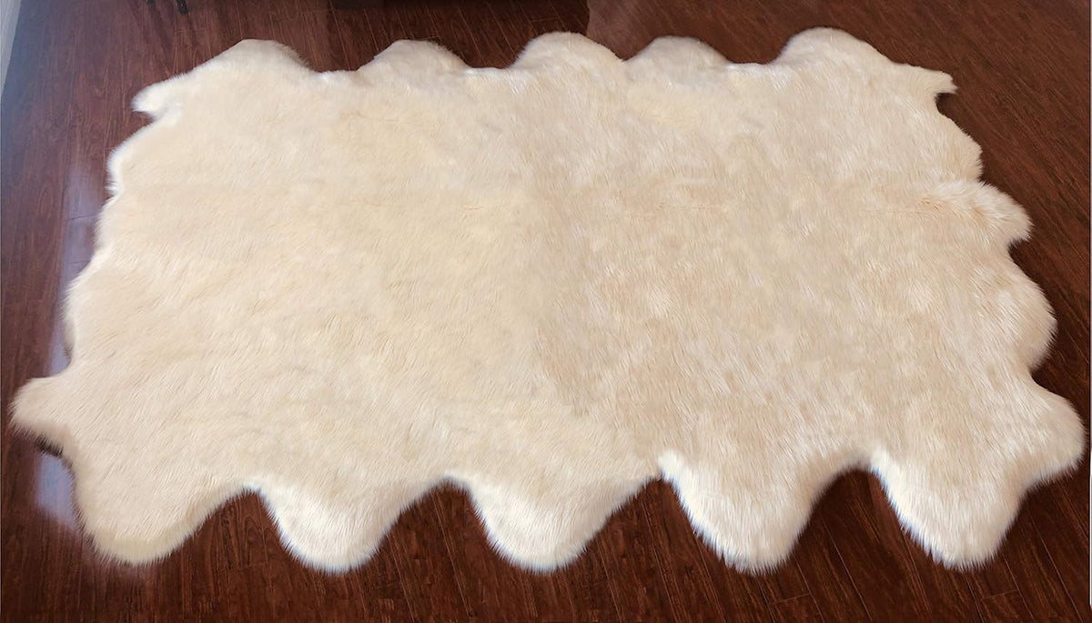 LAMBZY Faux Sheepskin Hypoallergenic Free Shape Silky Shag Rug, Luxury Shaggy Silky Plush Carpet