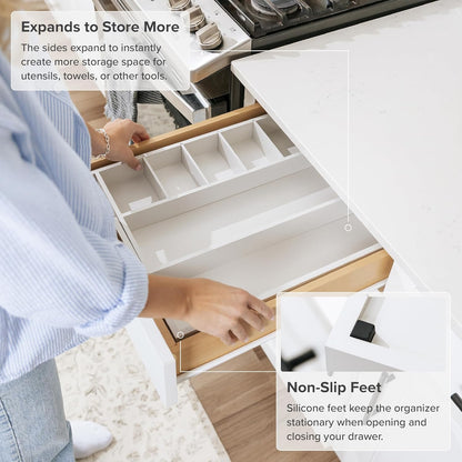 Adjustable Kitchen Drawer Organizer for Utensils and Junk, Food-Safe Contract Grade with 100%