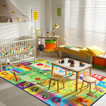 7x10 Playroom Rugs for Kids Washable, Educational and Fun Playmat with ABC Alphabet Animals Shapes