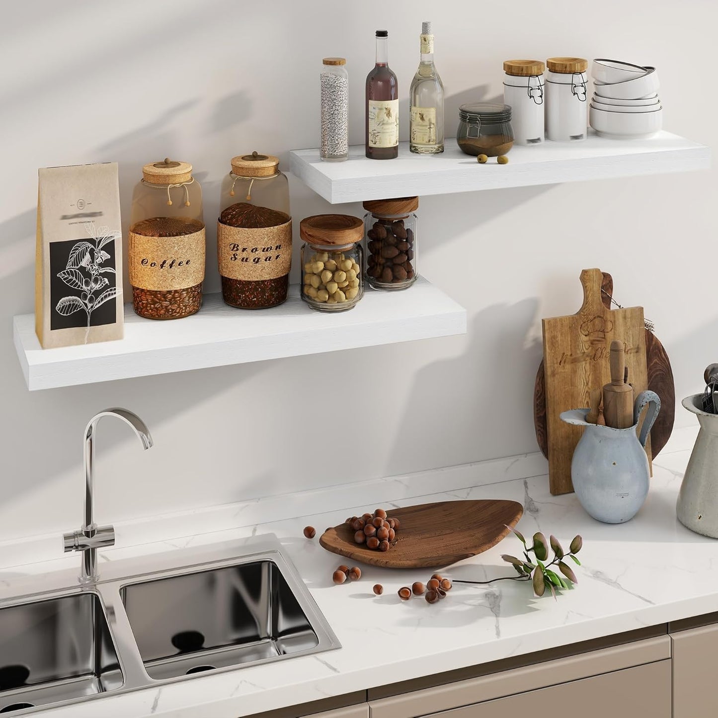 Fun Memories White Floating Shelves 36 Inch Long, 8 Inch Deep Floating Shelf for Wall, 36" W x 8" D