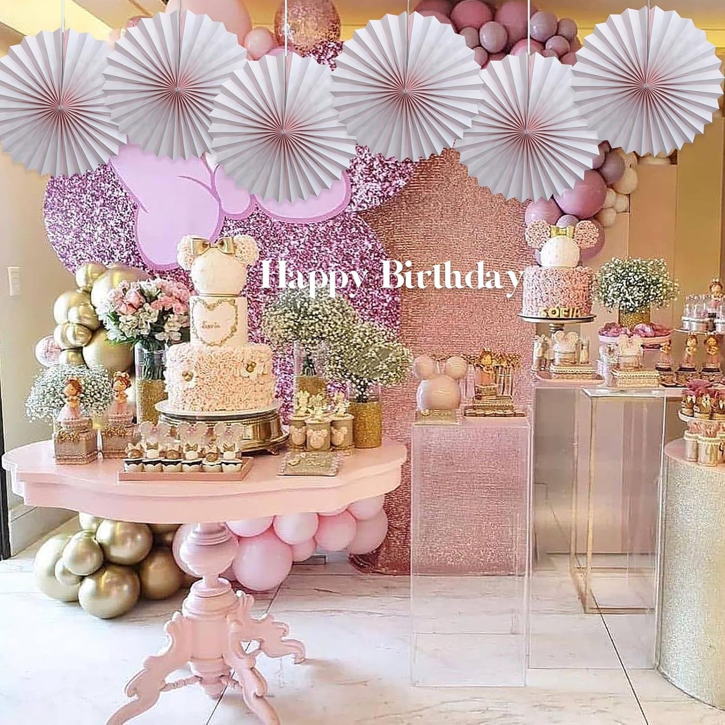 Pink Birthday Decorations,DIY Pink Paper Fans Hanging Decoration ,Party Supplies Party Fans 16in