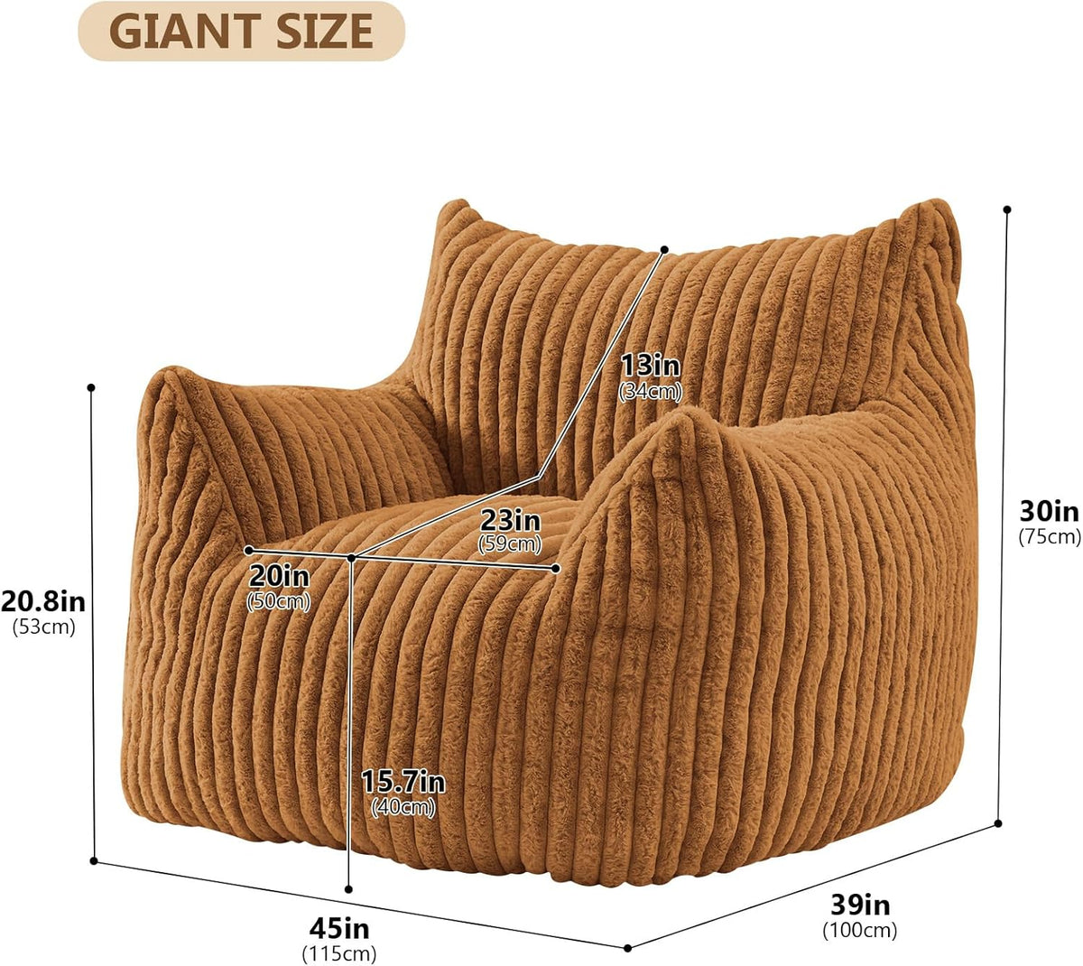 Giant Bean Bag Chairs for Adults Teens, Large Bean Bag Sofa Chairs with Filling Comfy Fuzzy BeanBag
