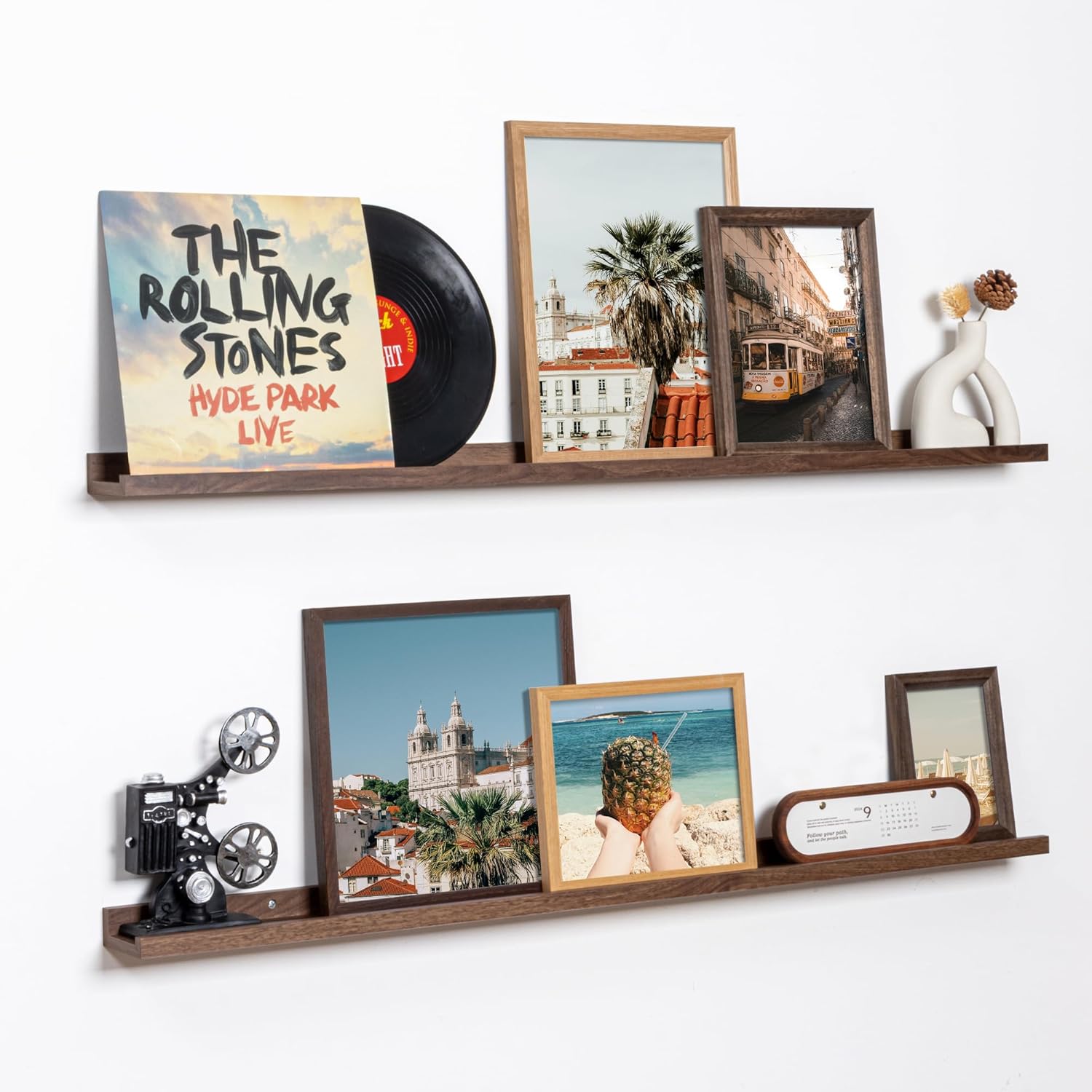 Fun Memories Picture Ledge Shelf, 48 Inch Floating Shelves Set of 2, Large Nursery Book Shelves for