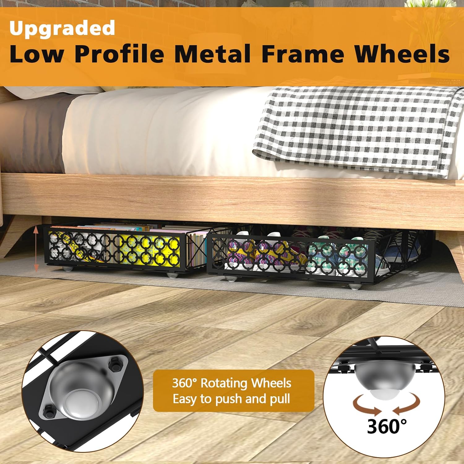 NADAMOO Large Under Bed Storage with Wheels, Low Profile Rolling Under Bed Storage