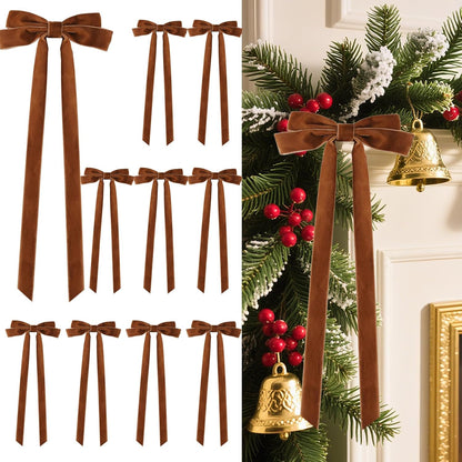 Senjie 10Pcs Large Velvet Christmas Tree Bows, 20in x 8in Premade Vintage Ribbon Tree Topper Bows