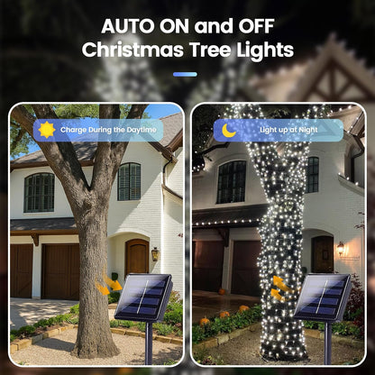 SANJICHA 2-Pack Each 72FT 200 LED Solar String Lights Outdoor, Waterproof Solar Fairy Lights Silver