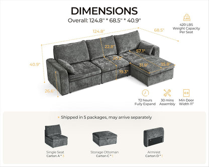 Oversized Modular Sofa Comfy Cloud Couch with Storage, Extra Deep Plush Sectional Sofa Set for