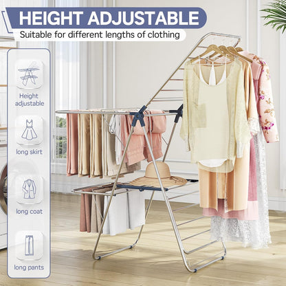APEXCHASER Clothes Drying Rack with 4 Wings, Drying Rack Clothing with Height-Adjustable, Foldable
