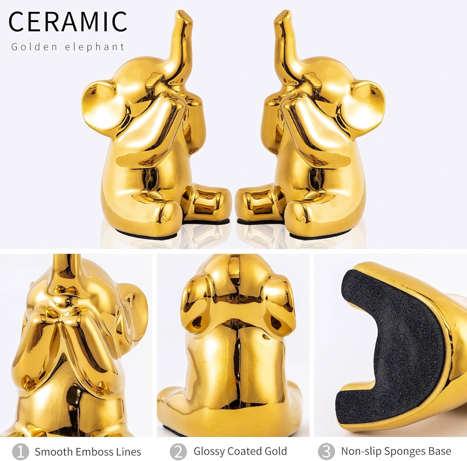 Loving Pair of Small Gold Elephant Statues Gold Home Decor Modern Boho Style Figurine Decorative