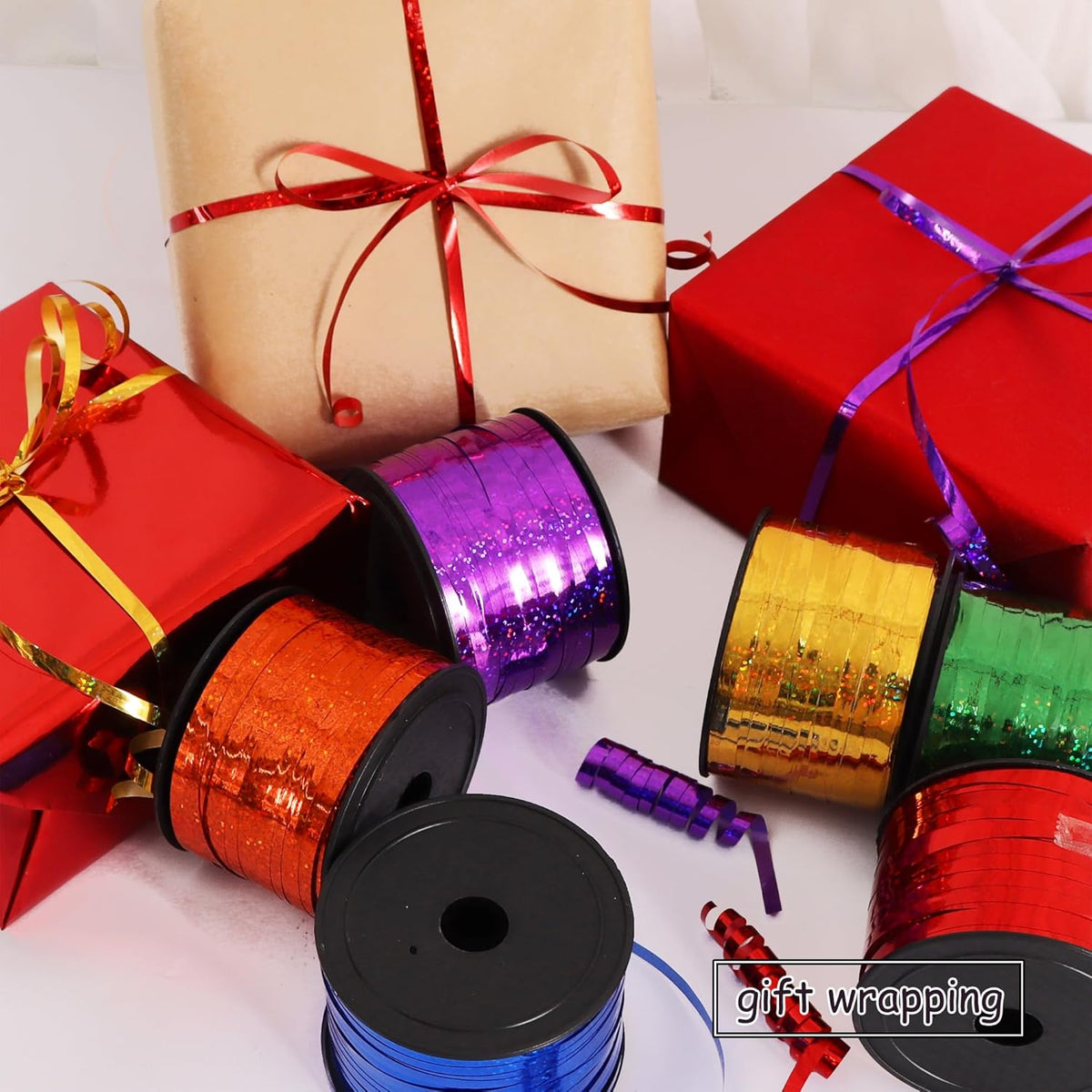 BEISHIDA 6 Assorted Colors Curling Ribbons Balloon String Ribbons - Rainbow Balloons 6 Rolls for