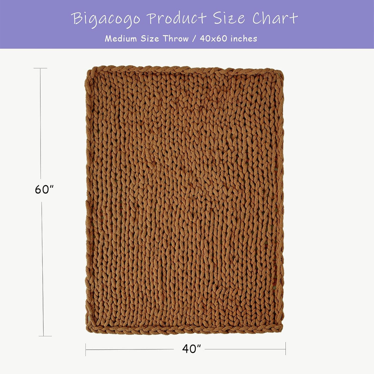 Bigacogo Chunky Knit Throw Blanket for Couch, 40x60 inches, 100% Hand Knitted with Thick Jumbo