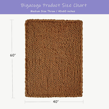 Bigacogo Chunky Knit Throw Blanket for Couch, 40x60 inches, 100% Hand Knitted with Thick Jumbo