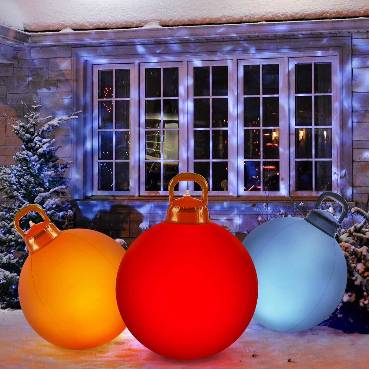 Jetec 3 Pcs Outdoor Light Up Christmas Ball Decorations Large Christmas Inflatable PVC Decorated