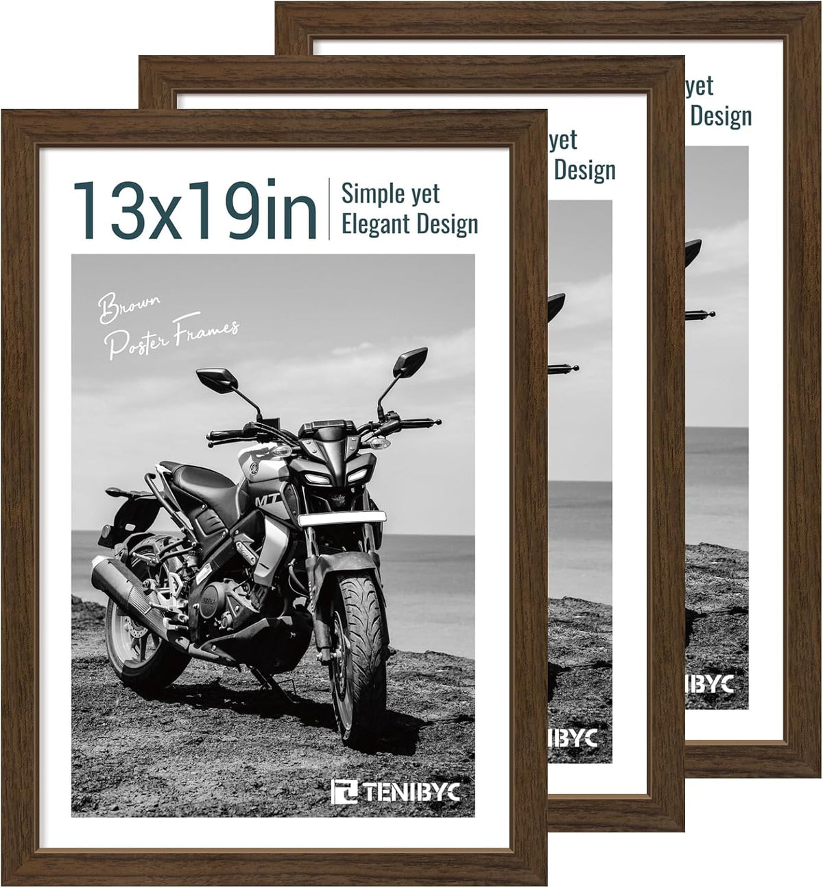 13x19 Picture Frame 3 Pack - Brown Woodgrain, Wood Photo Frame, HD Tempered Glass, Wall Gallery
