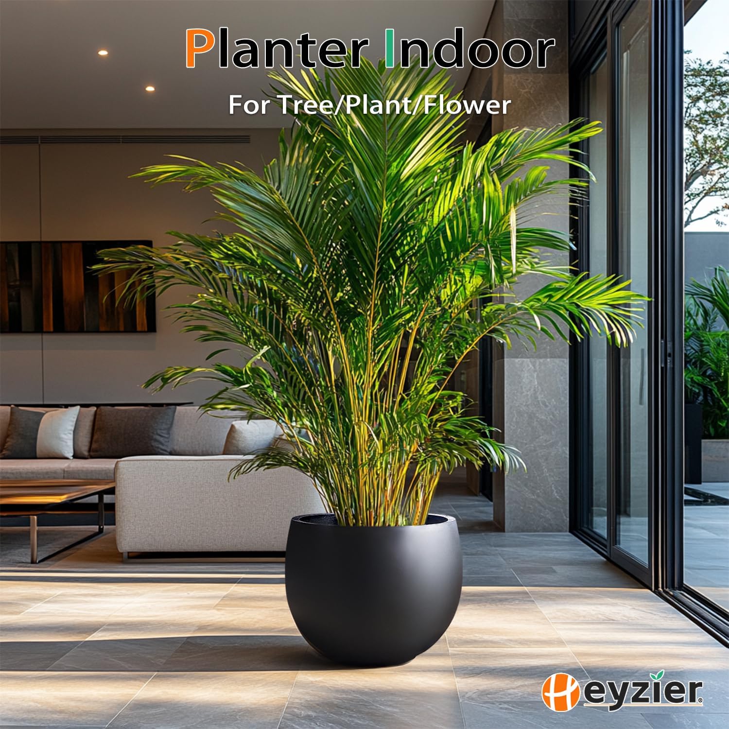 Ball Concrete Planter Outdoor Indoor, Large Tall Cement Plant Pots for Trees Flowers (Black, 16
