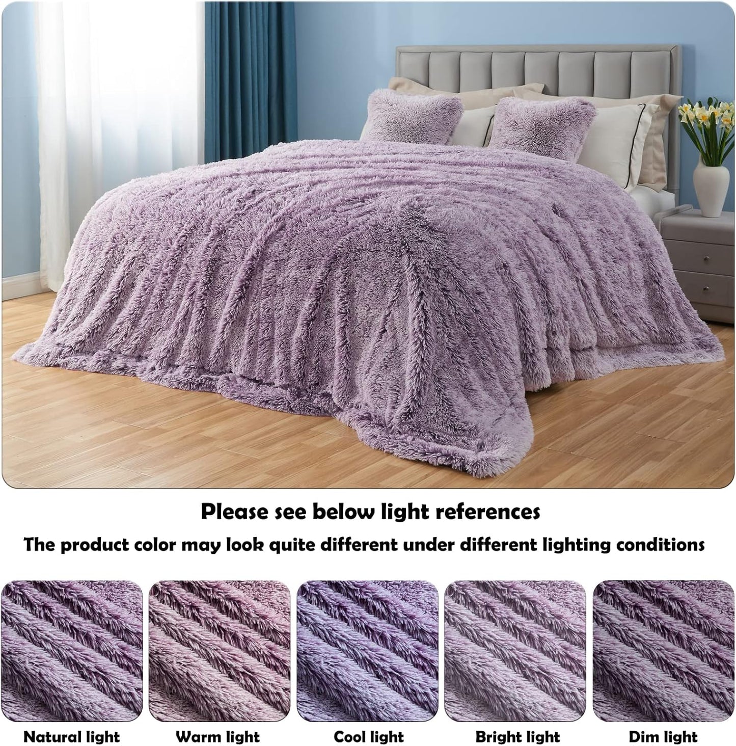 GONAAP Fuzzy Faux Fur Throw Blanket Queen Size Frosty Purple Super Soft Cozy Plush Fuzzy Shaggy