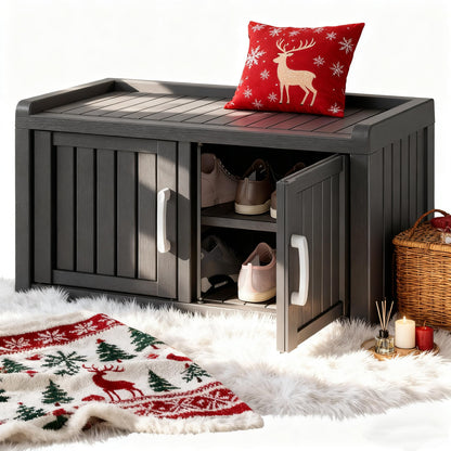 KAMABOKO Outdoor Shoe Storage Cabinet, Waterproof UV-Resistant Entryway Storage Bench Indoor