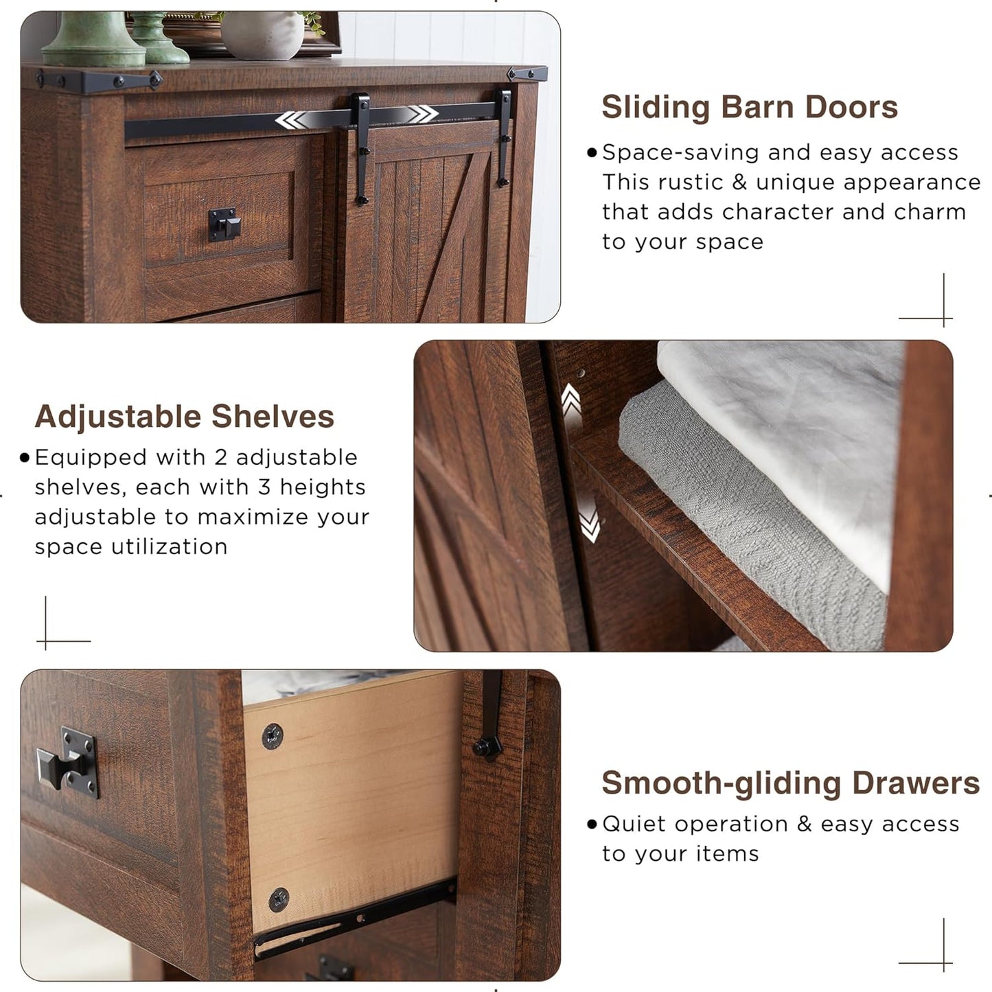 T4TREAM 5 Drawers Dresser for Bedroom w/Sliding Barn Door, Farmhouse Modern Dresser Tall 5 Chest of