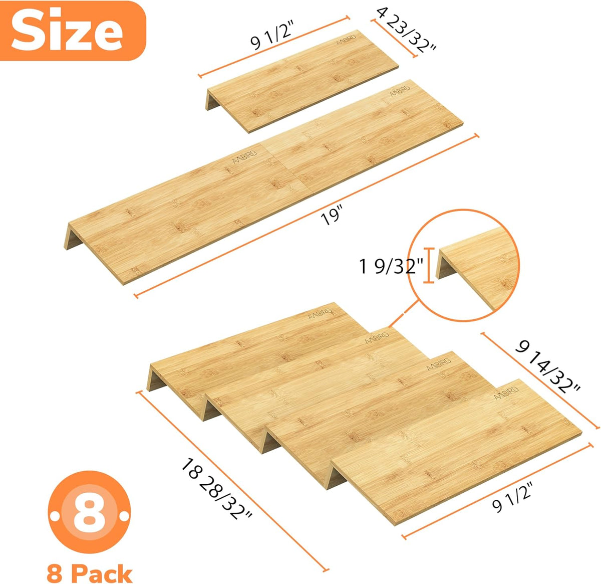AMBIRD Bamboo Spice Drawer Organizer with Non-slip Mat,4 Tier - 2 Set Jar Spice Rack Tray From