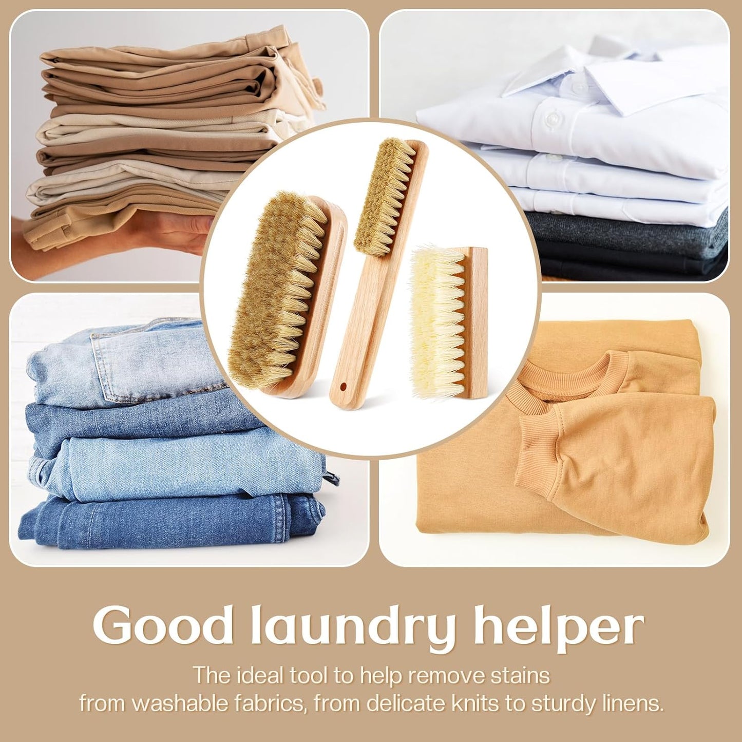 3 Pcs Wood Laundry Stain Brush Stain Remover Brushes with Boar Bristle Small Stain Brush for