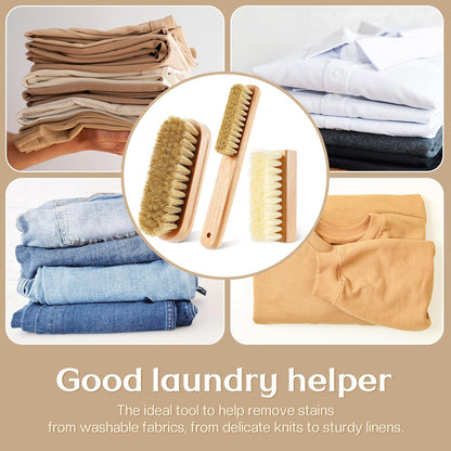 3 Pcs Wood Laundry Stain Brush Stain Remover Brushes with Boar Bristle Small Stain Brush for