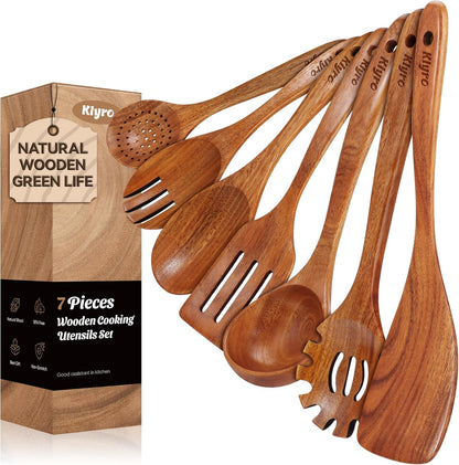 Kitchen Utensils Set, 7 Piece Premium Cooking Utensils Set, Durable Non-Stick Wooden Spoons for