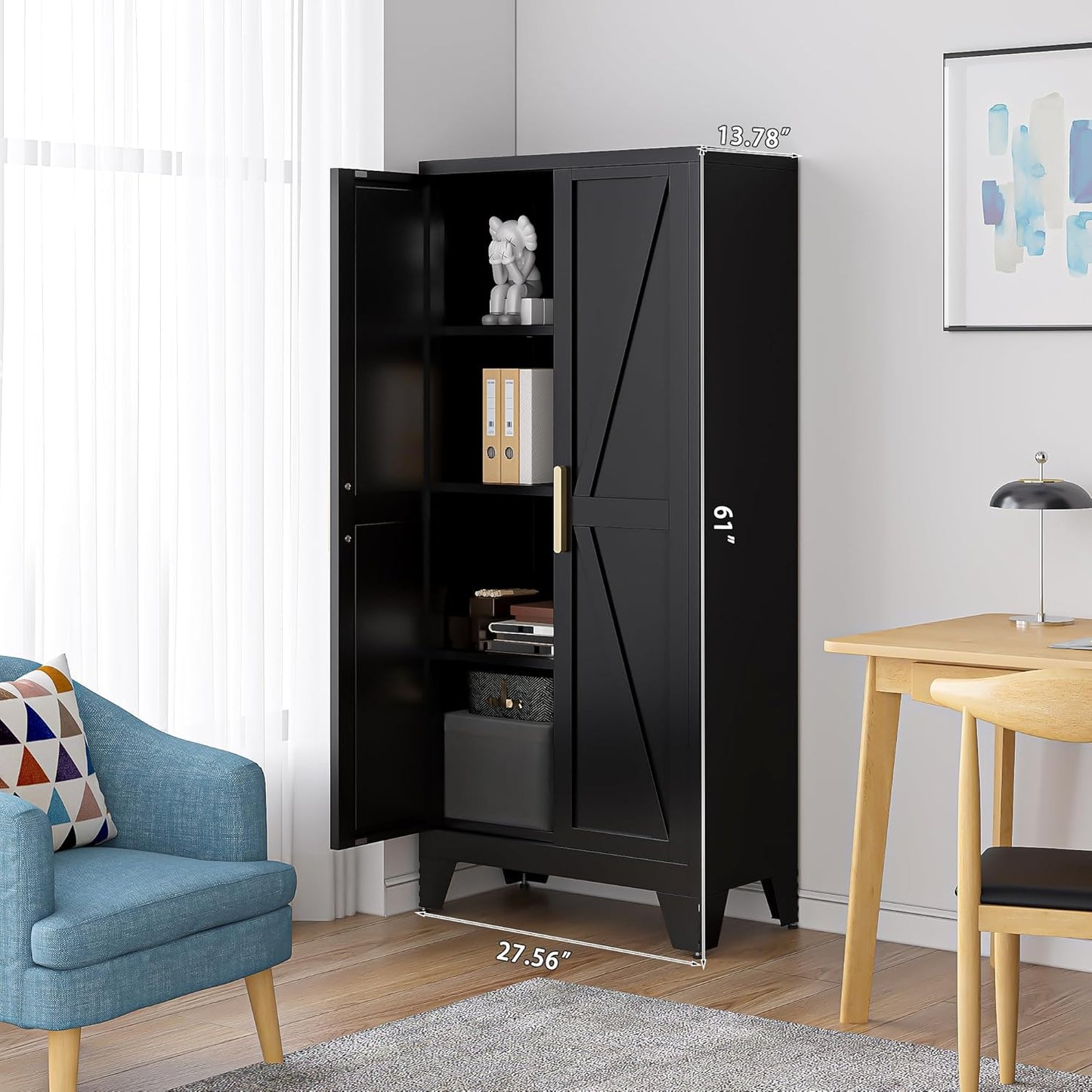 61" Tall Farmhouse Metal Pantry Cabinet, Kitchen Pantry Storage Cabinets with 2 Barn Door and