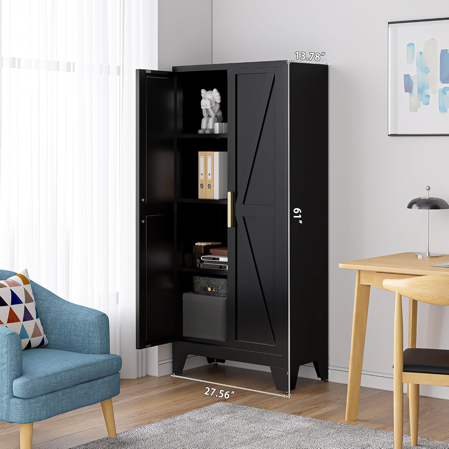 61" Tall Farmhouse Metal Pantry Cabinet, Kitchen Pantry Storage Cabinets with 2 Barn Door and