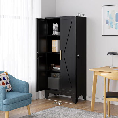 61" Tall Farmhouse Metal Pantry Cabinet, Kitchen Pantry Storage Cabinets with 2 Barn Door and