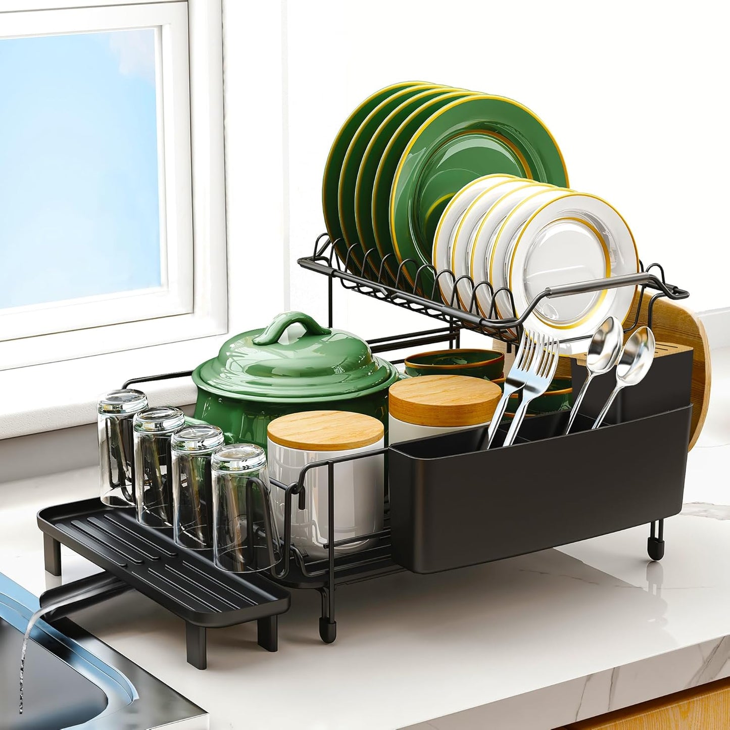 Runnatal Large Dish Drying Rack with Drainboard Set, Stainless Steel Detachable 2-in-1