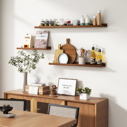 Picture Ledge Wall Shelves 24 inches Width Set of 3, Solid Pine Wood Rustic Floating Ledge Shelves