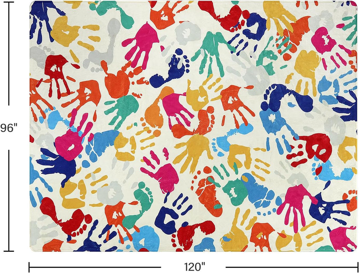 STARUIA Large Kids Rug for Playroom, 8'x10' Handprints and Footprints Colorful Rug for Classroom