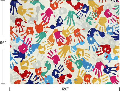 STARUIA Large Kids Rug for Playroom, 8'x10' Handprints and Footprints Colorful Rug for Classroom