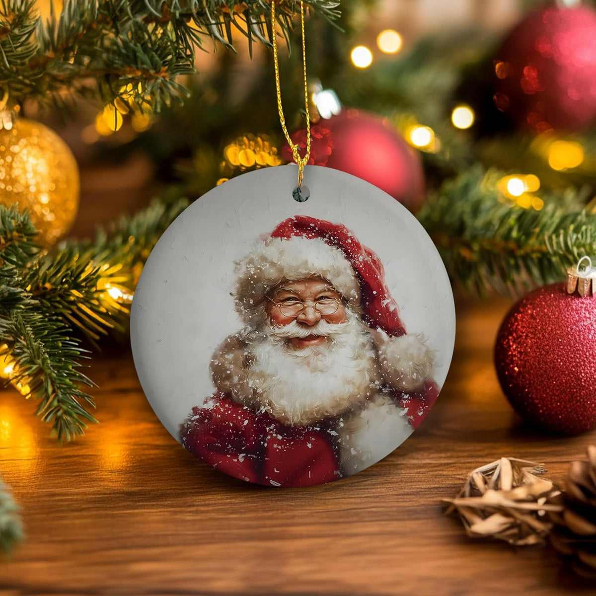 Vintage Christmas Santa Ceramic Ornament Gifts, Retro Christmas Winter Santa Claus Decorative