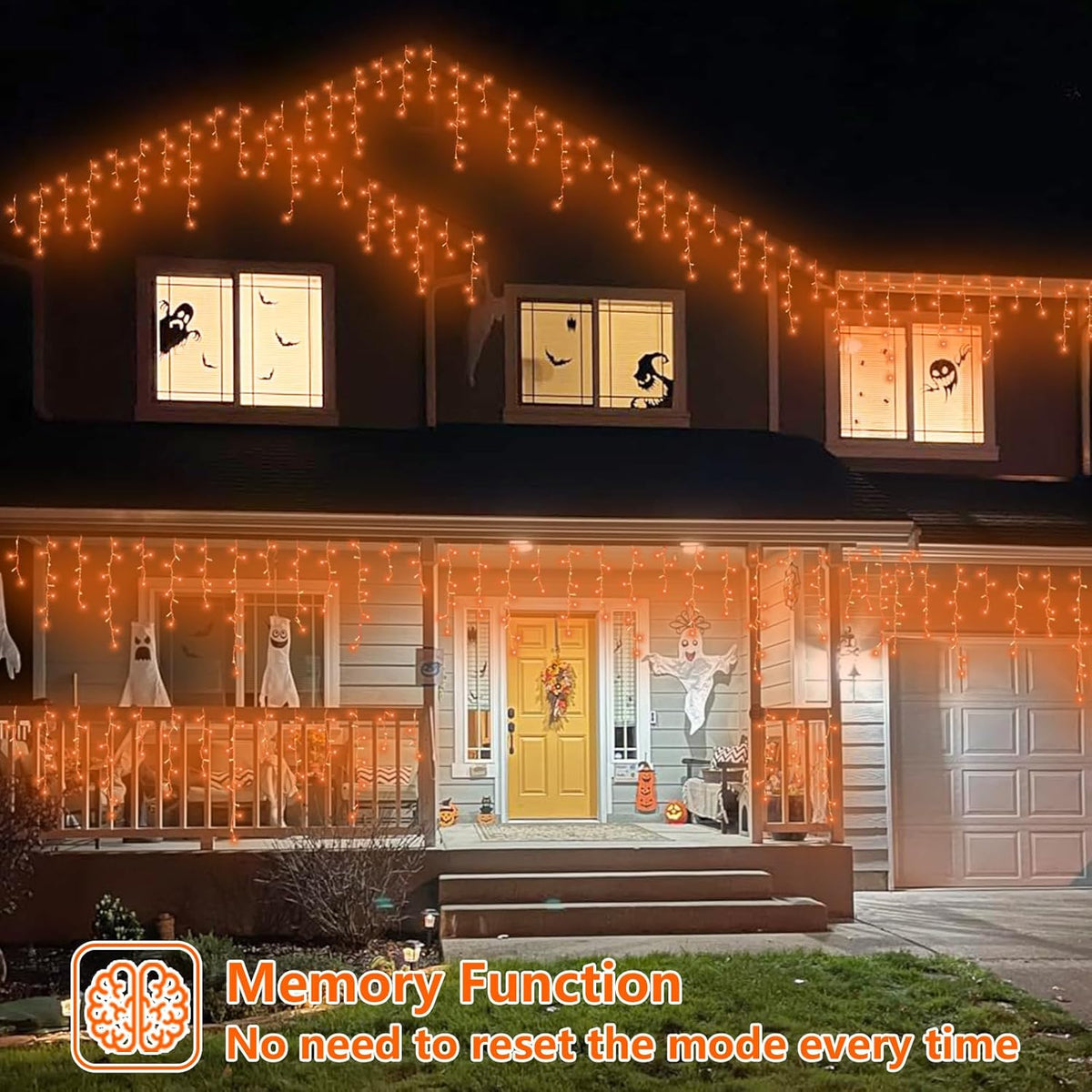 YEGUO 33ft 400 LED Orange Halloween Lights, Connetable Icicle Light Outdoor Waterproof, 8 Modes