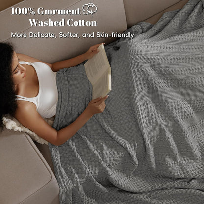 PHF 100% Cotton Waffle Weave Blanket King Size, Soft Lightweight Breathable Cozy Summer Blankets