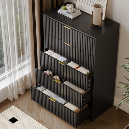 5 Drawer Dresser for Bedroom, Tall Dresser Chest of Drawers with Gold Handles, 32 Inch Wide