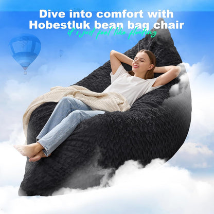 Hobestluk 3 in 1 Bean Bag Chair Giant Bean Bag Chairs for Adults with Chevron Plush Fur Cover