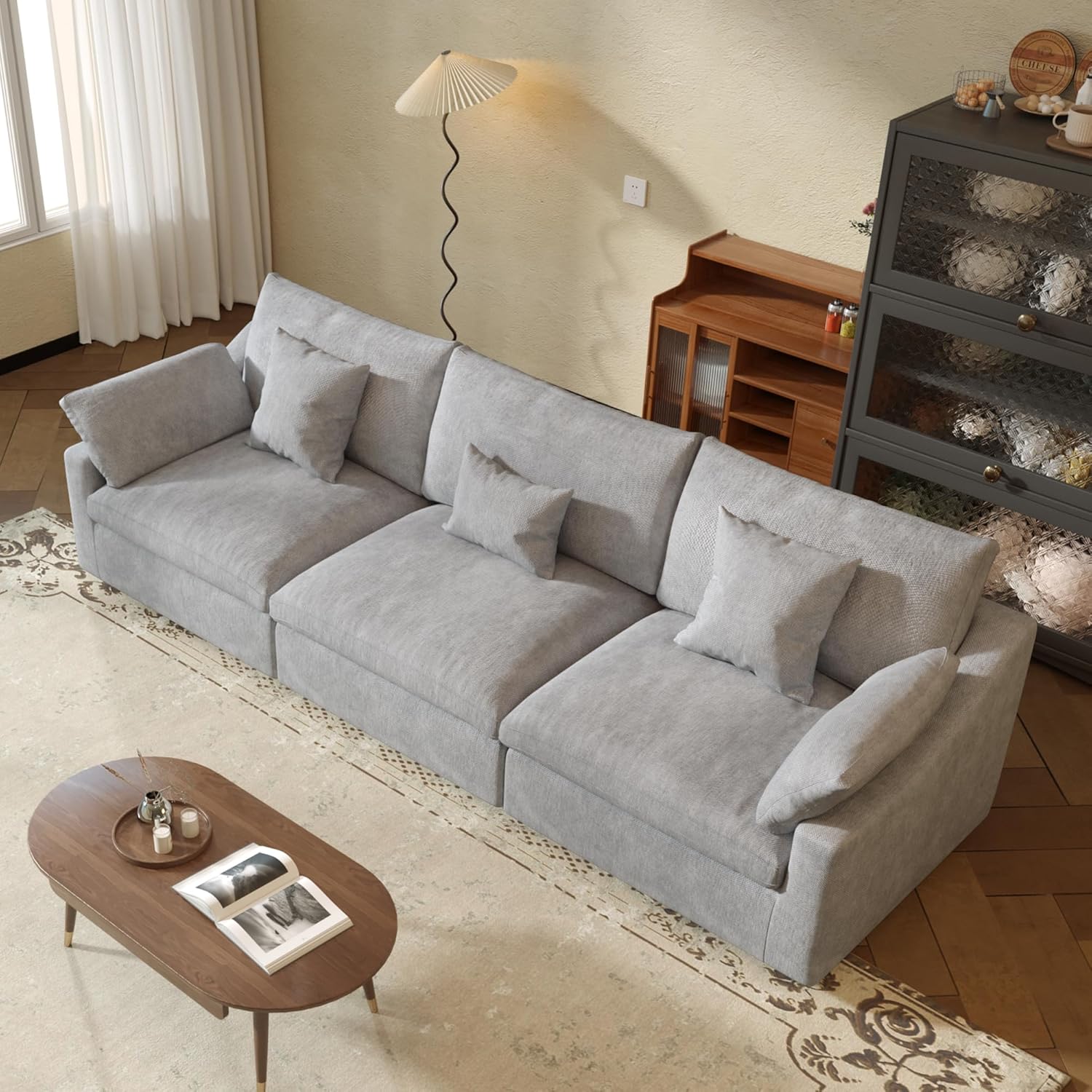 JACH Sectional Couches for Living Room, 3 Seater Cloud Sectional Couch with Deep Seat, Down Filled